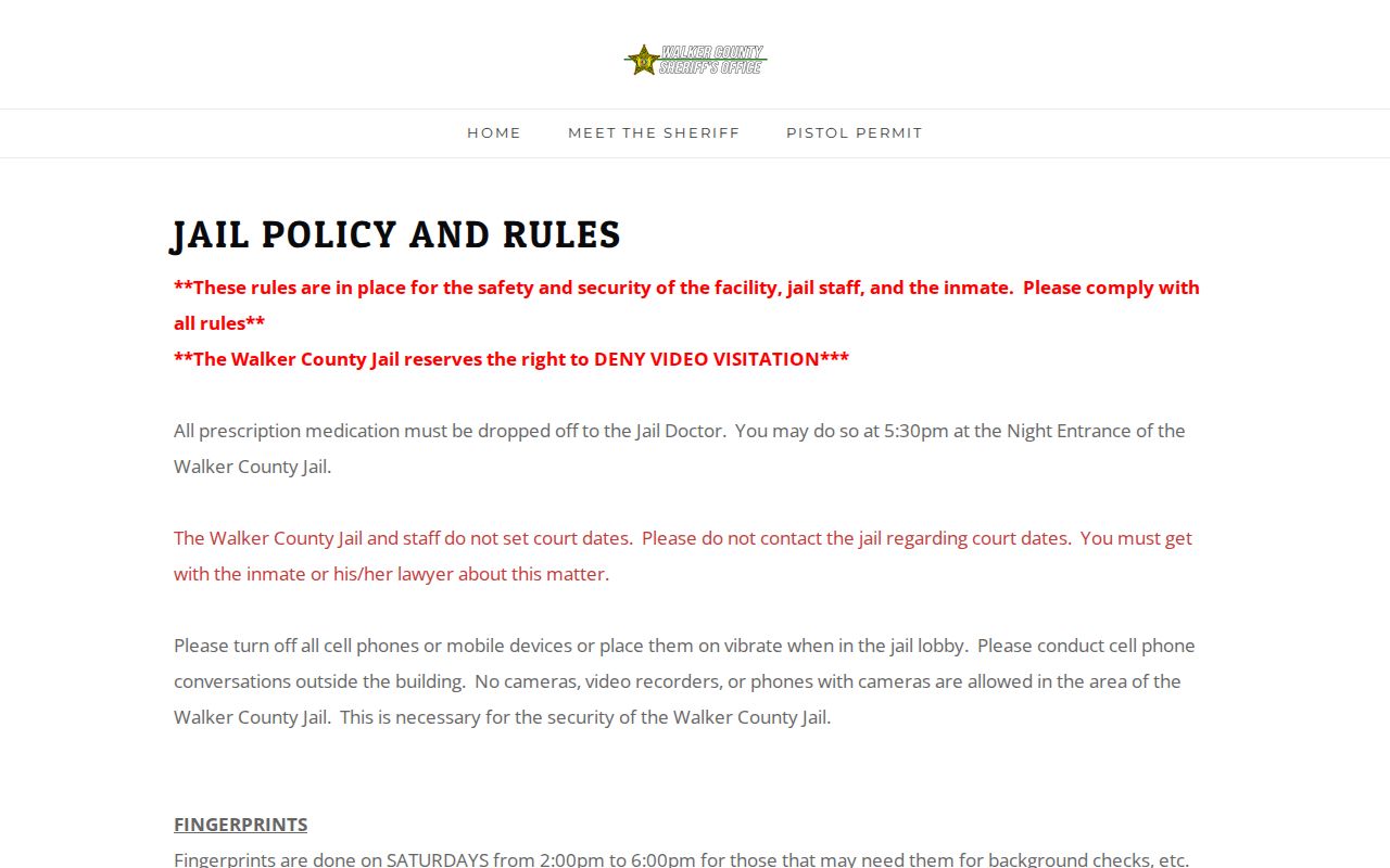 Walker County arrest and jail visitation policy information