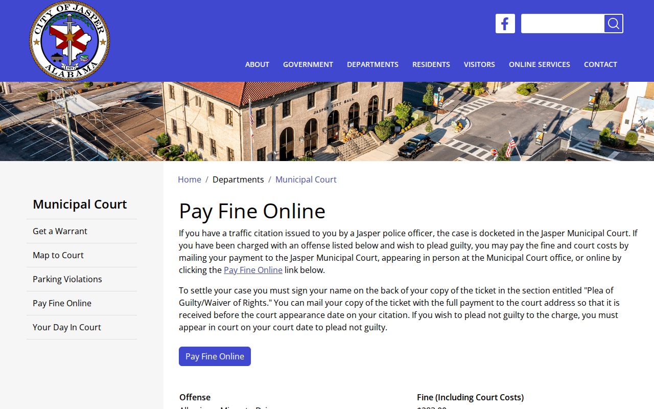 Jasper criminal history municipal court fine records