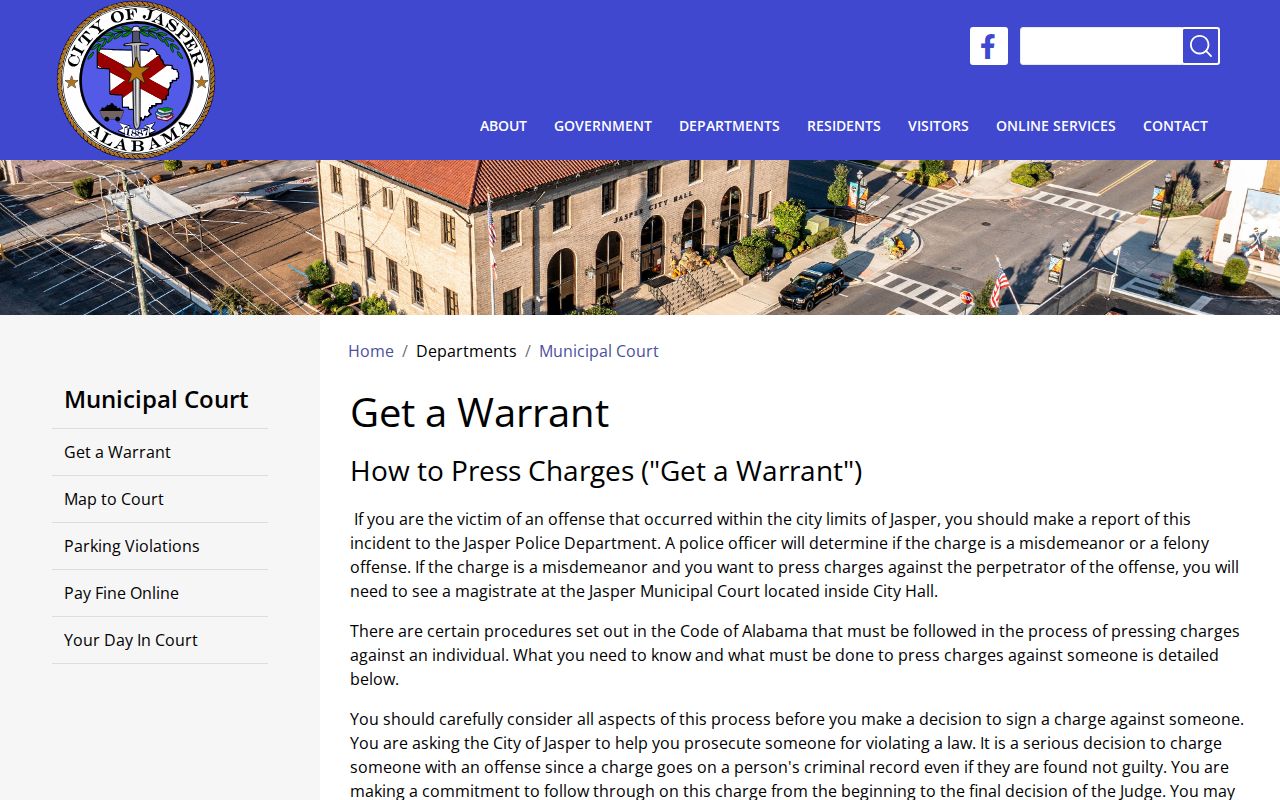 Jasper criminal history complaint and warrant process