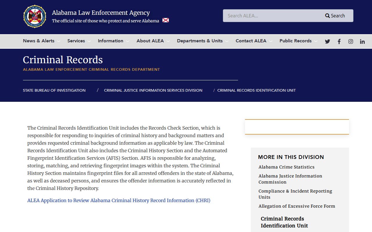 Walker County criminal history ALEA criminal records unit